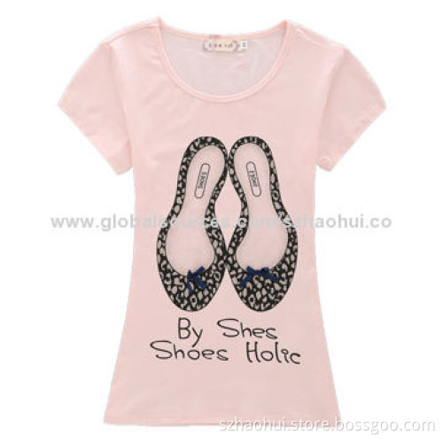 Women's Fashionable T-shirt with Ribbon Decoration, Combed Cotton with Spandex Jersey, OEM Available
